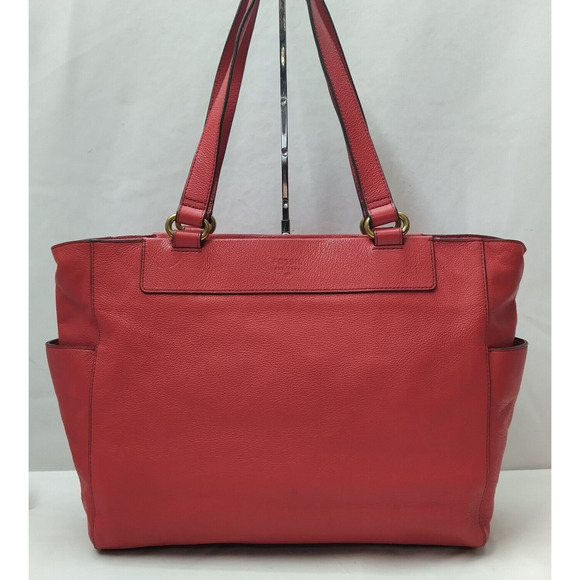 Fossil Red Leather Double Handles Zipper Closure Tote Shoulder Bag - Picture 2 of 16